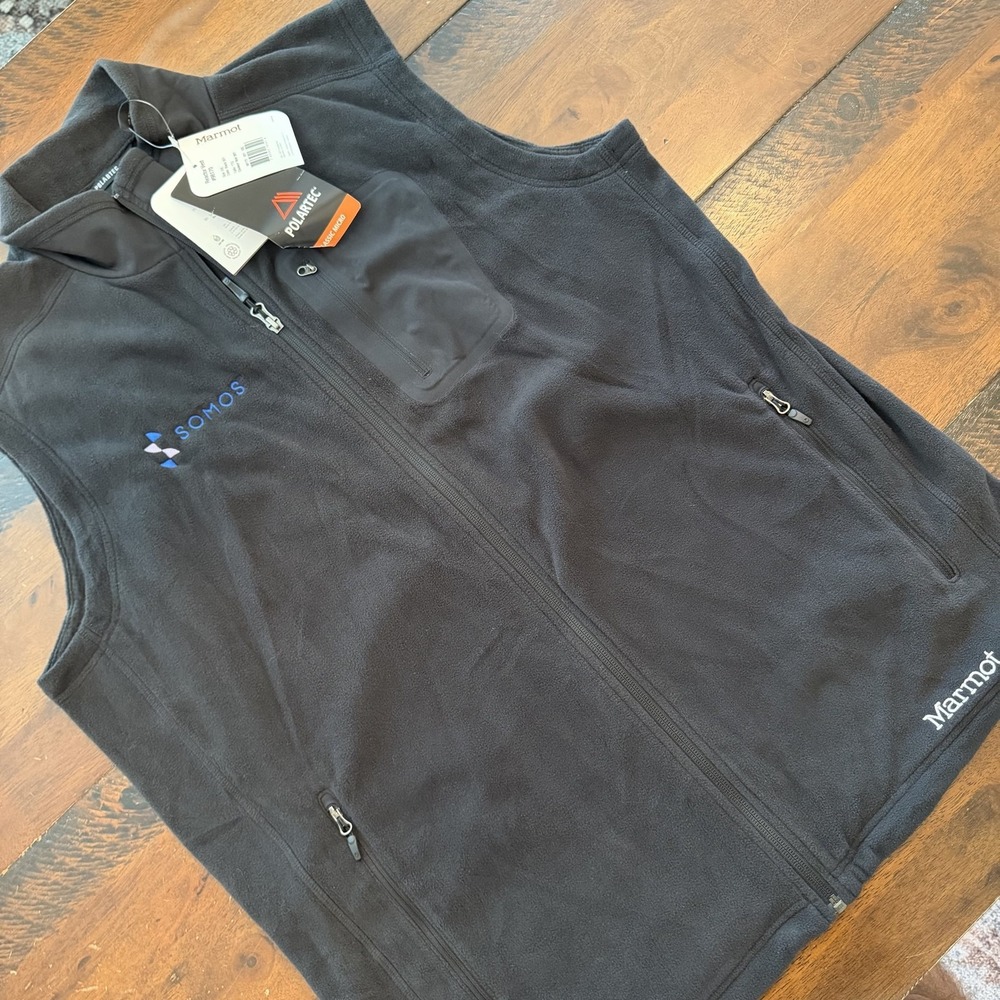 Marmot Mens 2XL Black Polartec Fleece Vest Full Zip SOMOS Logo B89170